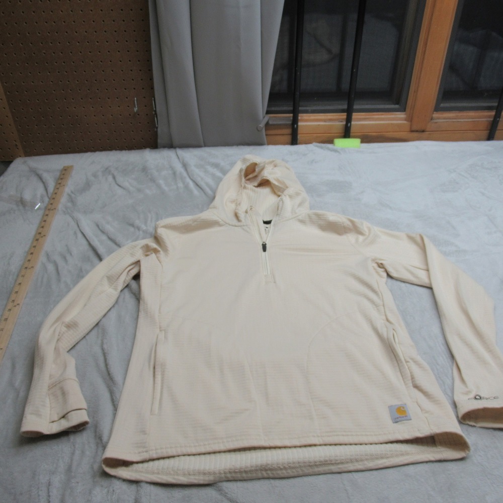 Carhartt Force Hoodie Women Medium White Relaxed Fit 1/2 Zip Pullover Sweatshirt
